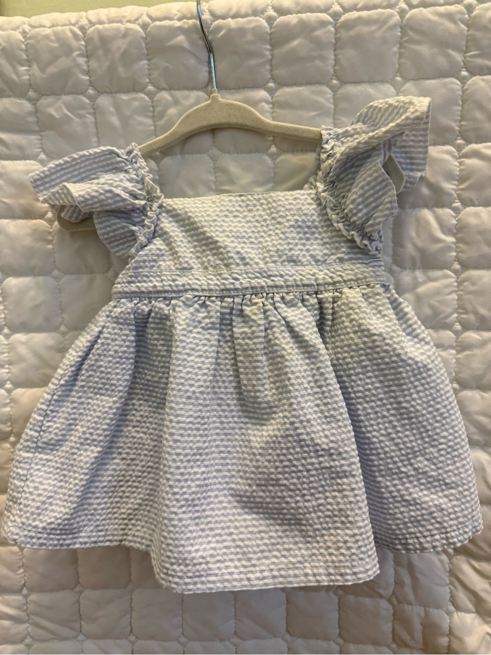 Light Blue Seersucker Ruffle-Sleeve Kids Dress and Matching Pants